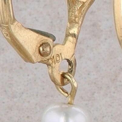 10k Yellow Gold Pearl Dangle Earrings