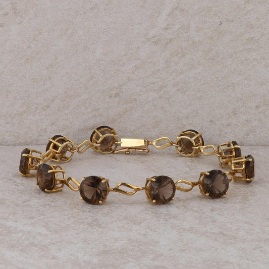 10k Yellow Link and Smoky Quartz Bracelet