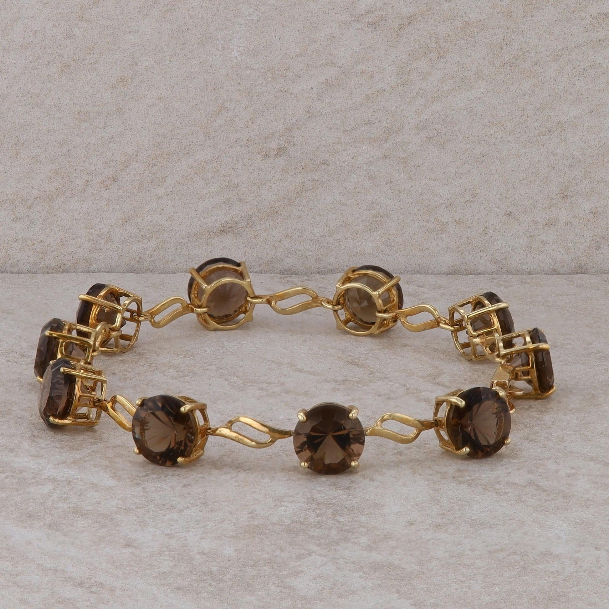 10k Yellow Link and Smoky Quartz Bracelet