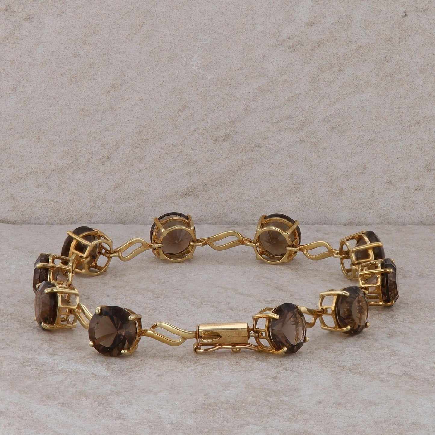 10k Yellow Link and Smoky Quartz Bracelet