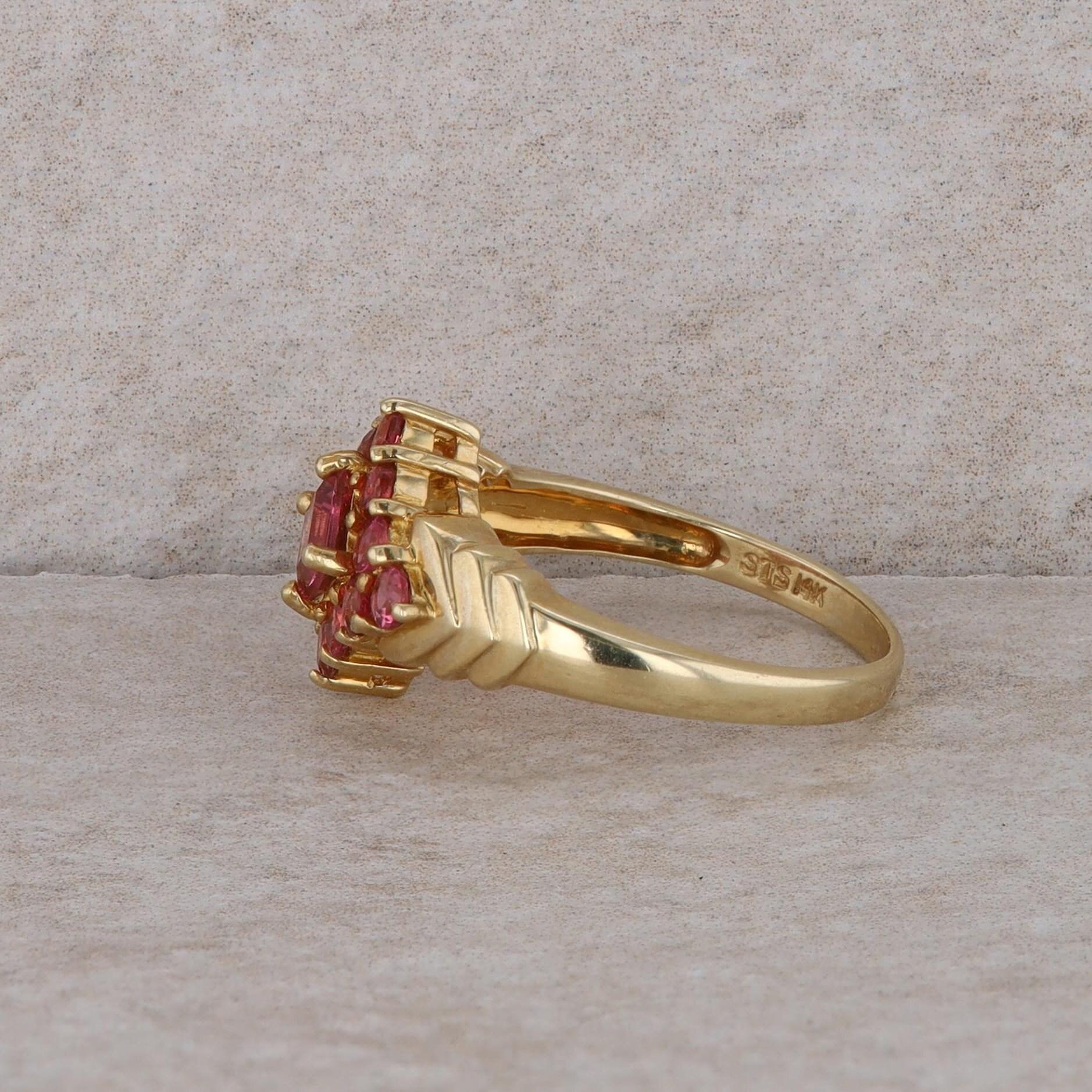 14k Pink Tourmaline Square Diamond Shaped Cluster Ring