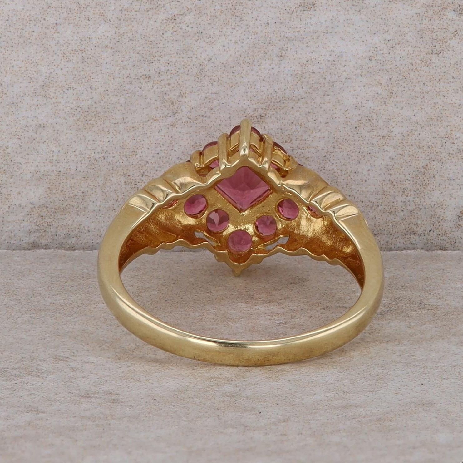 14k Pink Tourmaline Square Diamond Shaped Cluster Ring