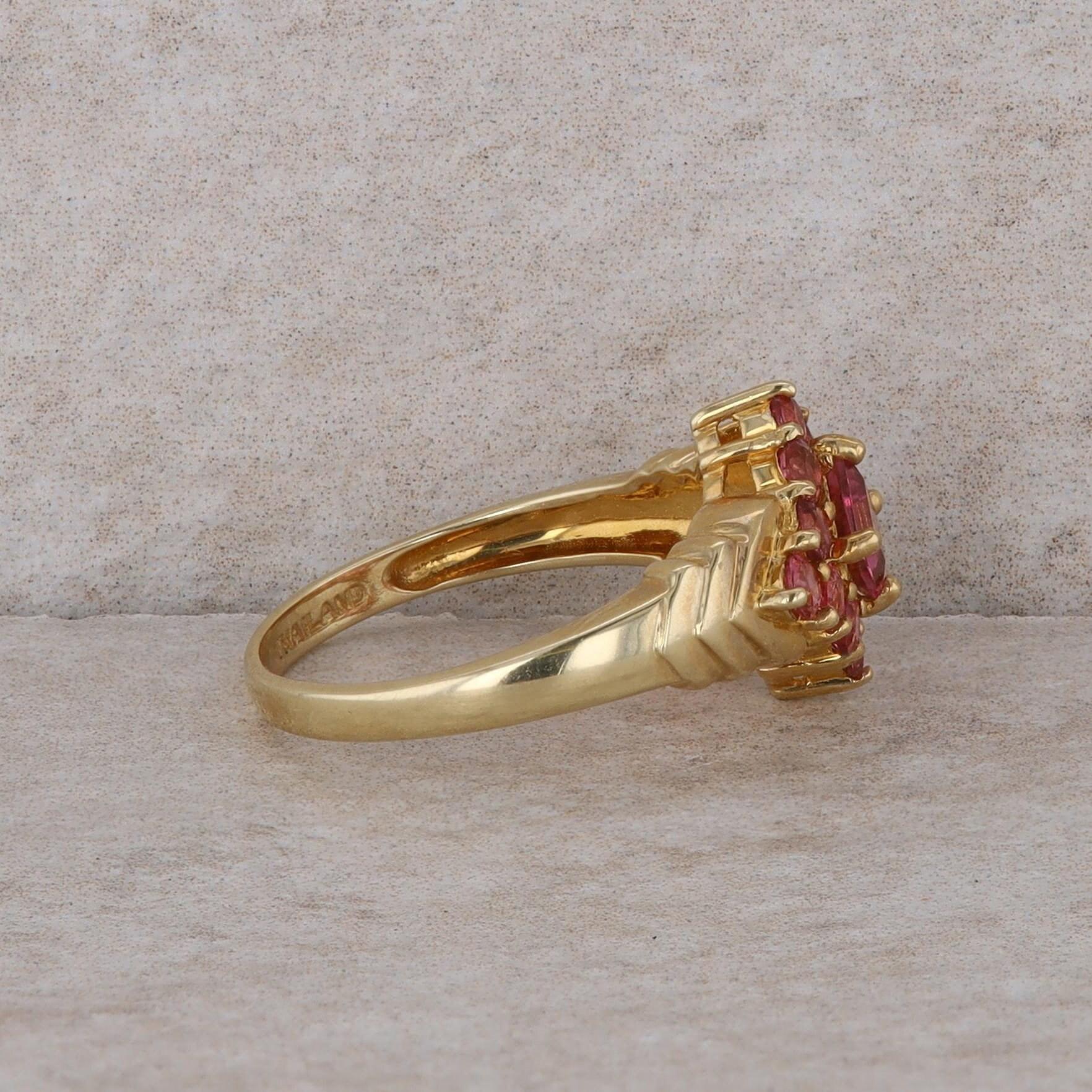 14k Pink Tourmaline Square Diamond Shaped Cluster Ring