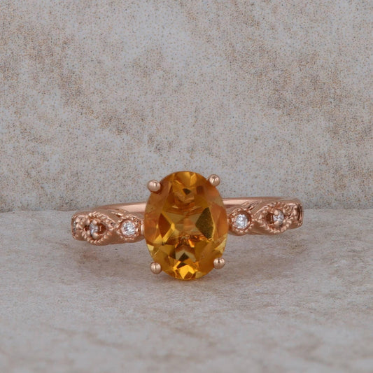 14k Rose Gold Citrine and Diamond Ring