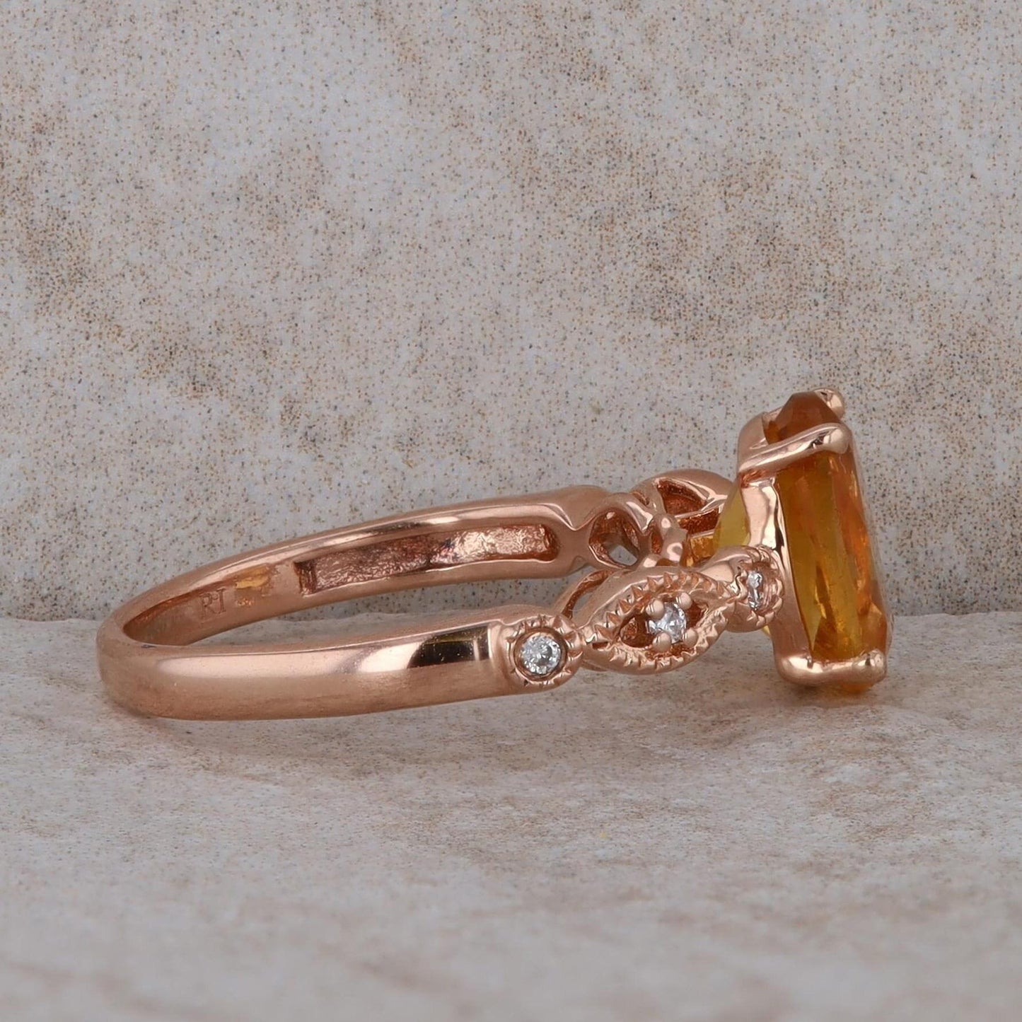 14k Rose Gold Citrine and Diamond Ring