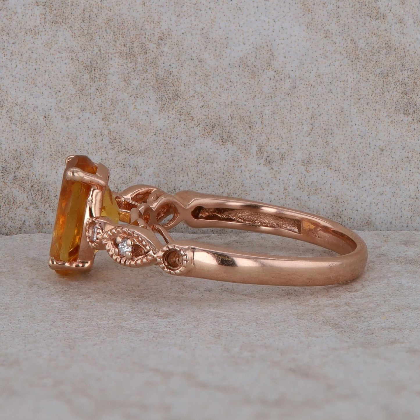 14k Rose Gold Citrine and Diamond Ring