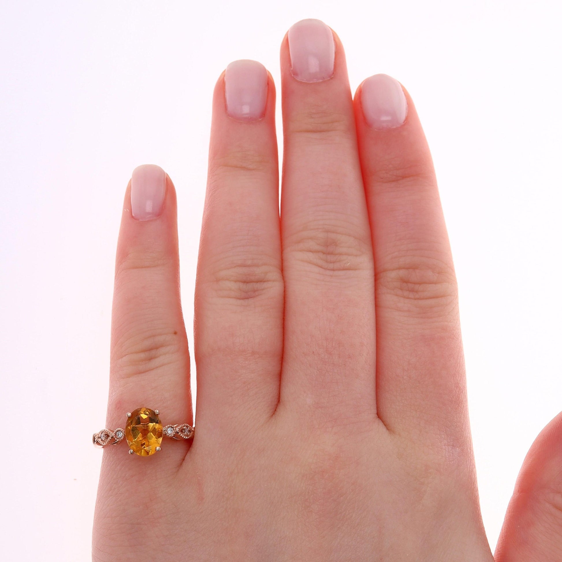 14k Rose Gold Citrine and Diamond Ring