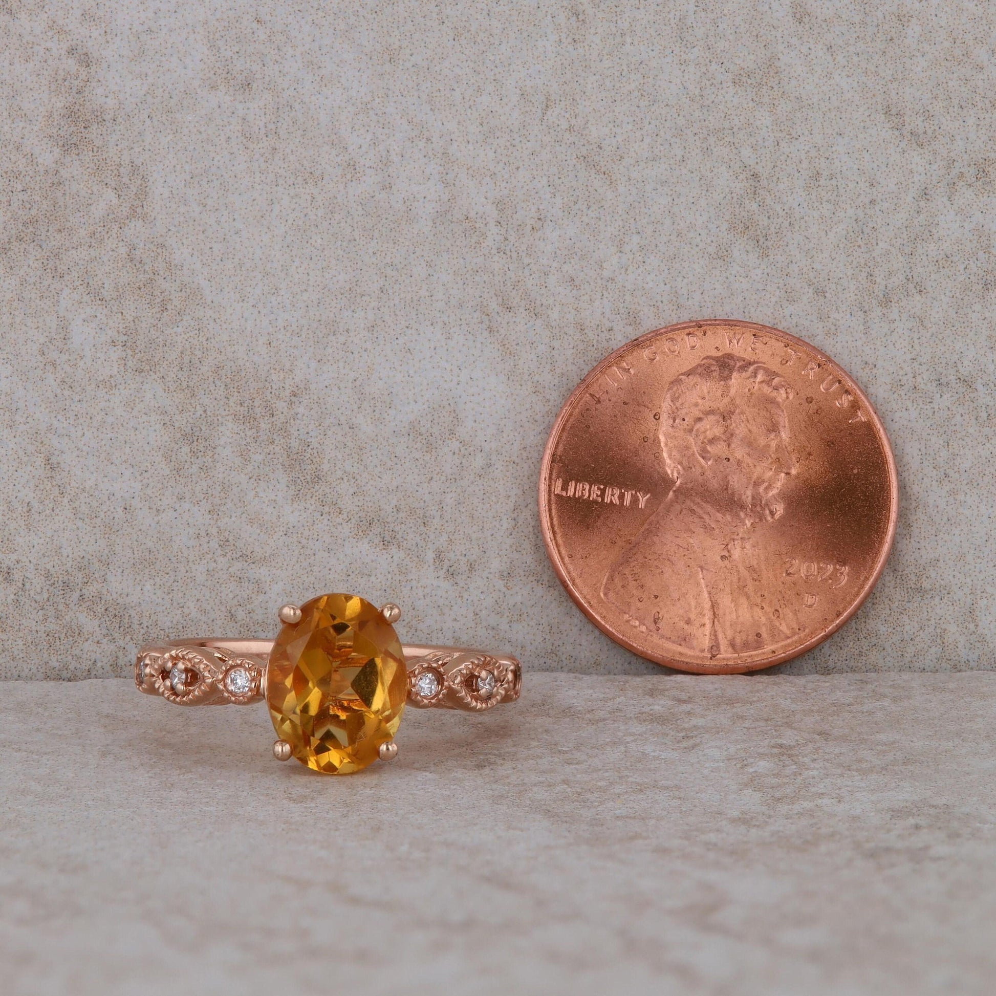 14k Rose Gold Citrine and Diamond Ring