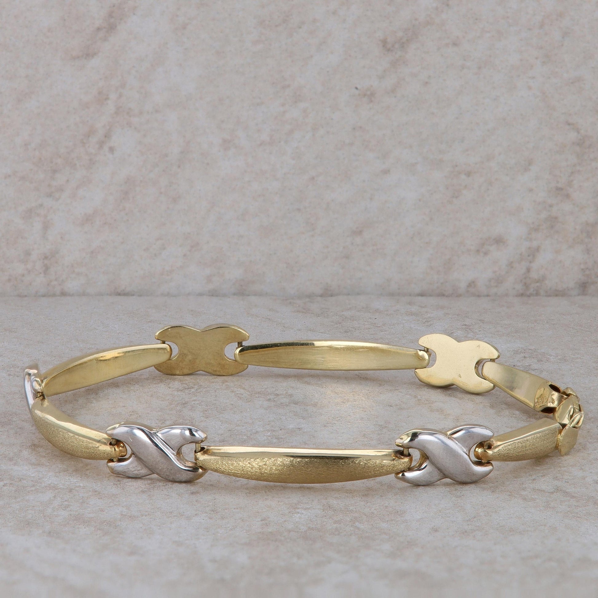 14k Two Tone B & M & "X" Link Bracelet