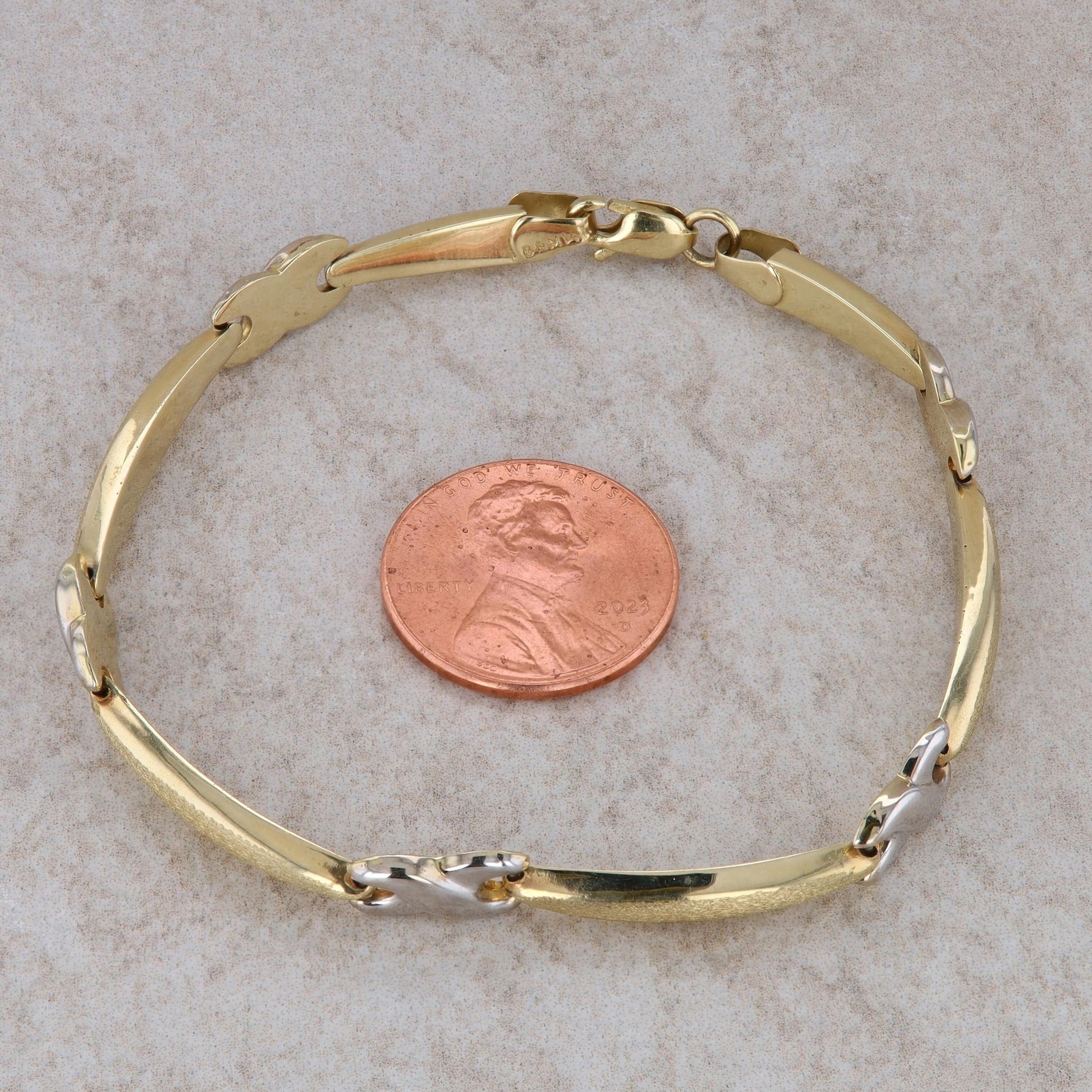 14k Two Tone B & M & "X" Link Bracelet