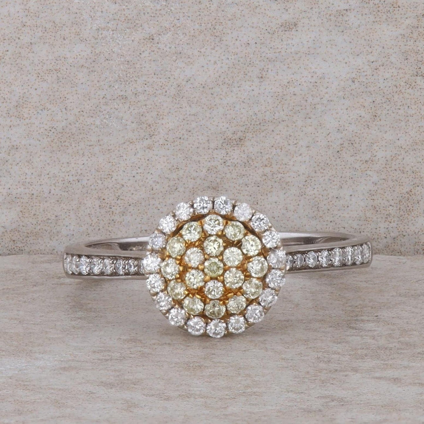 14k Two Tone Yellow and White Diamond Halo Ring