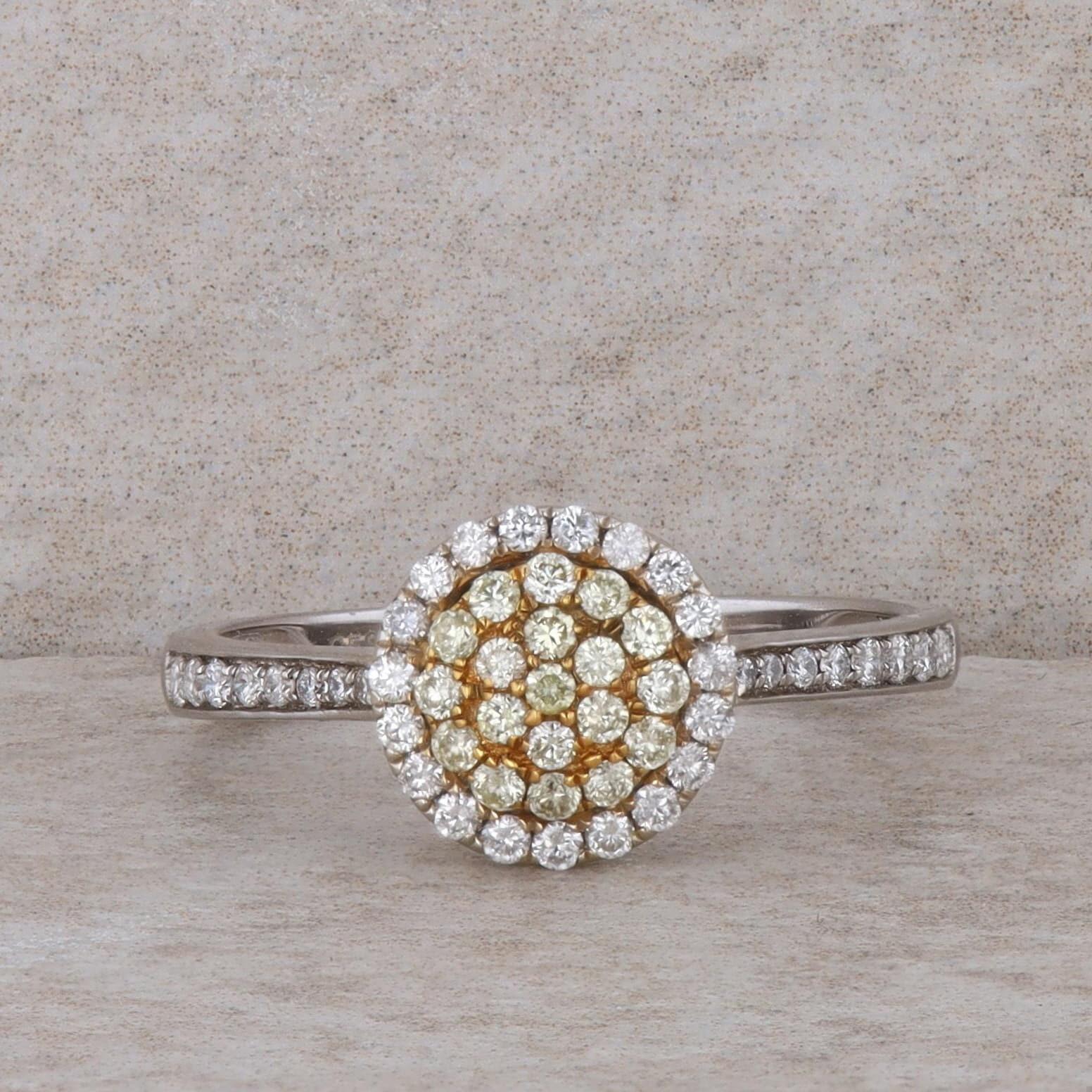 14k Two Tone Yellow and White Diamond Halo Ring