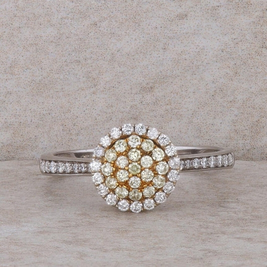 14k Two Tone Yellow and White Diamond Halo Ring
