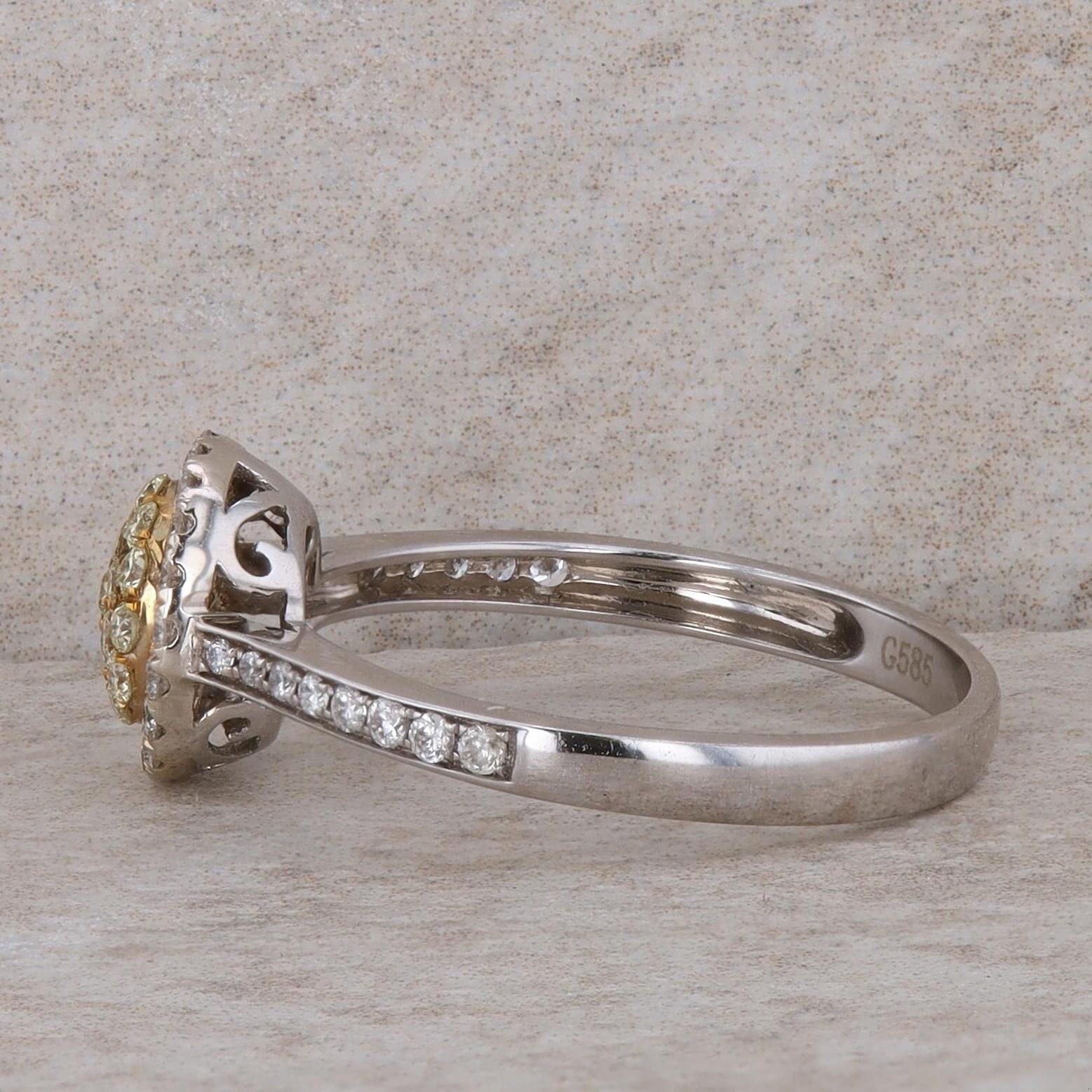 14k Two Tone Yellow and White Diamond Halo Ring
