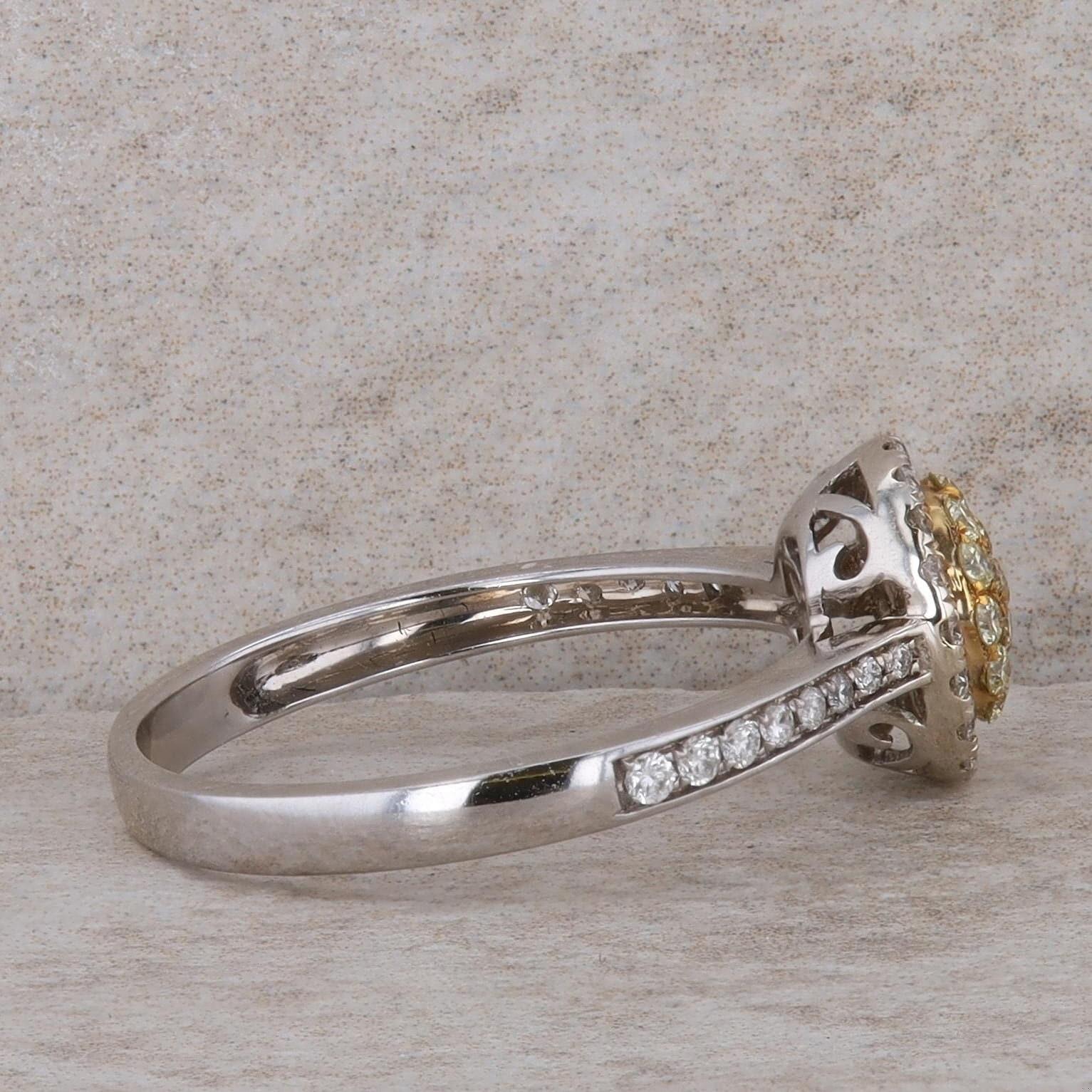 14k Two Tone Yellow and White Diamond Halo Ring