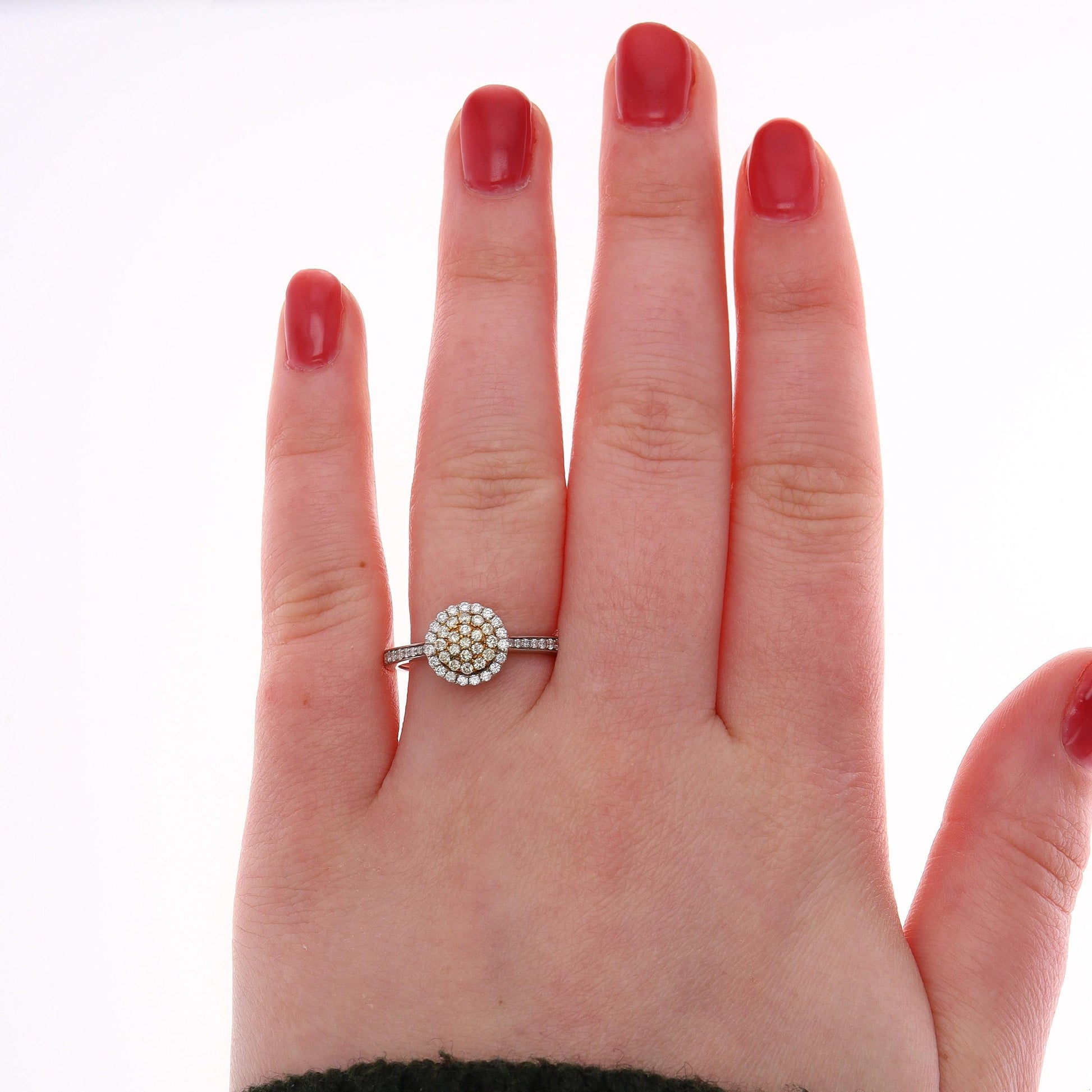 14k Two Tone Yellow and White Diamond Halo Ring