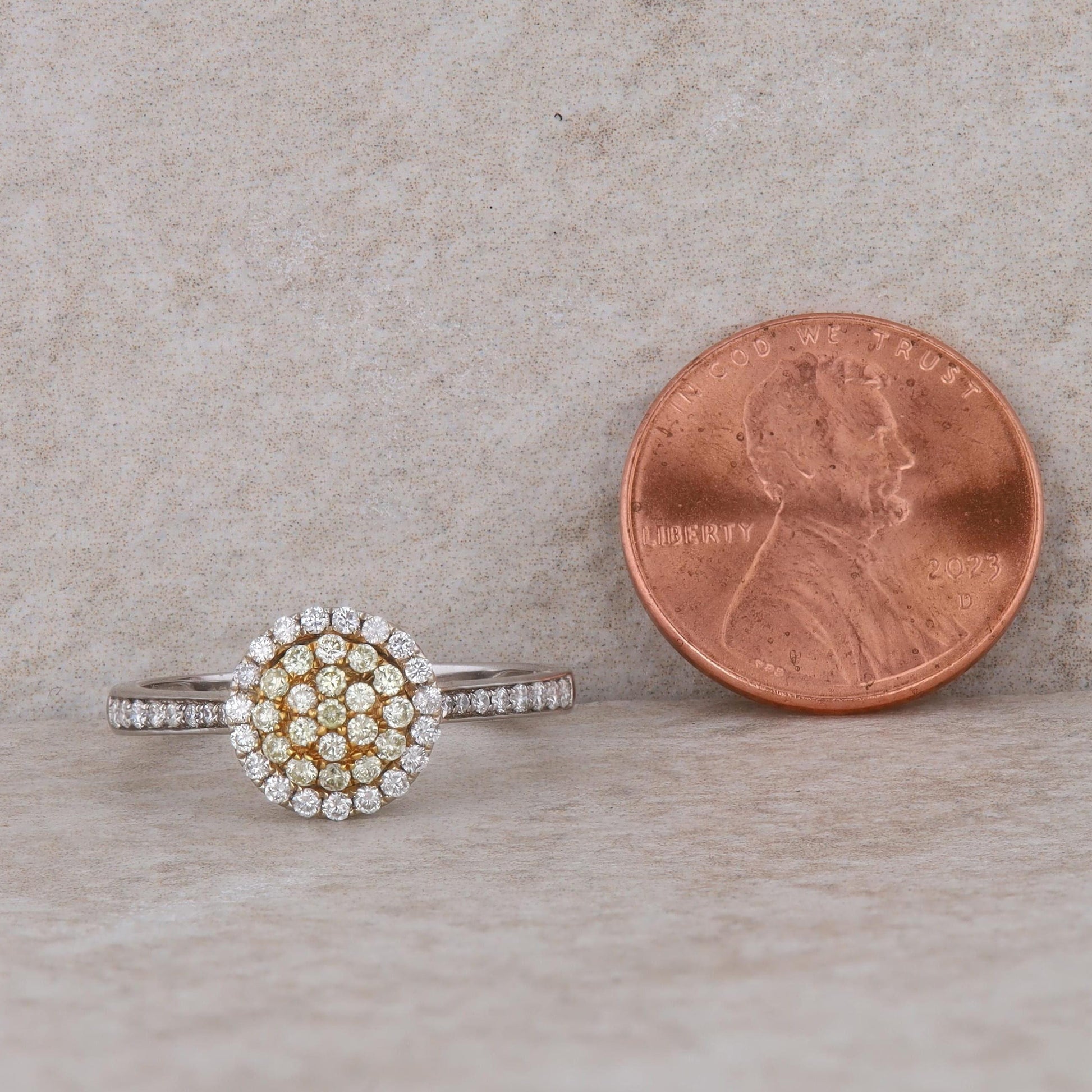 14k Two Tone Yellow and White Diamond Halo Ring