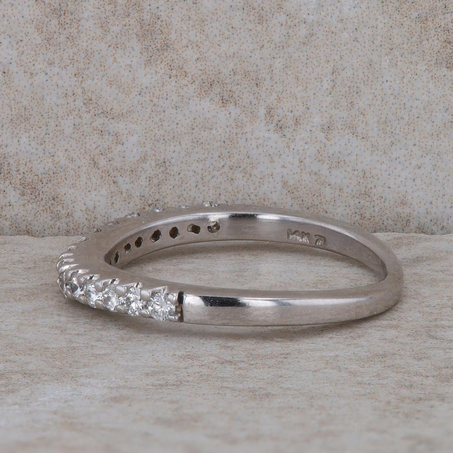 14k White Diamond Curved Ladies Band