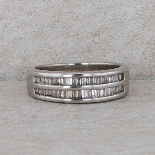 14k White Gold Baguette Double Row Band Ring
