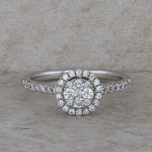 14k White Gold Diamond Halo Cluster Ring