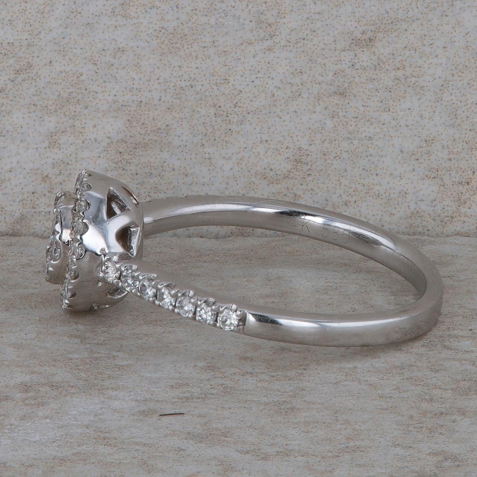 14k White Gold Diamond Halo Cluster Ring