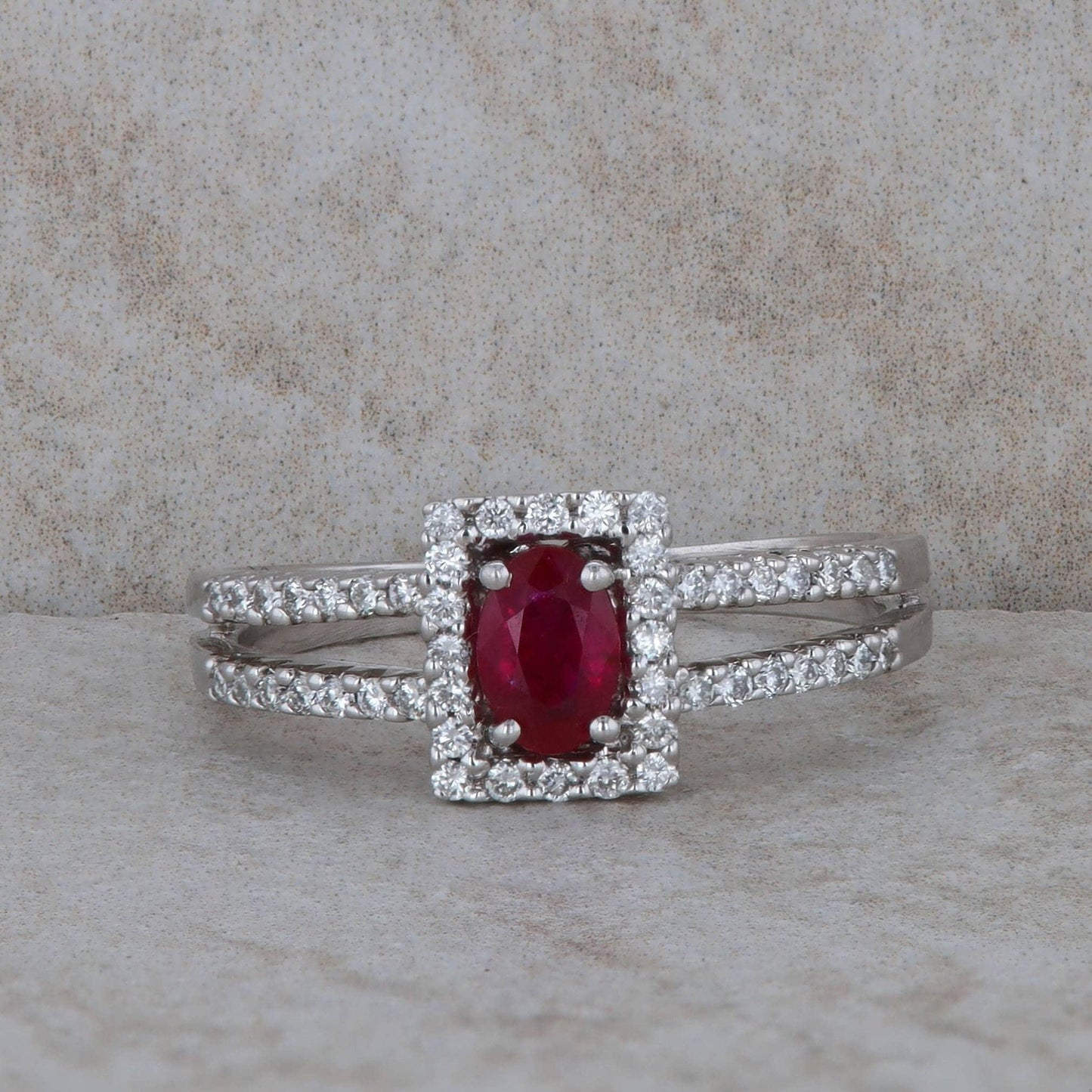 14k White Gold Diamond and Ruby Ring