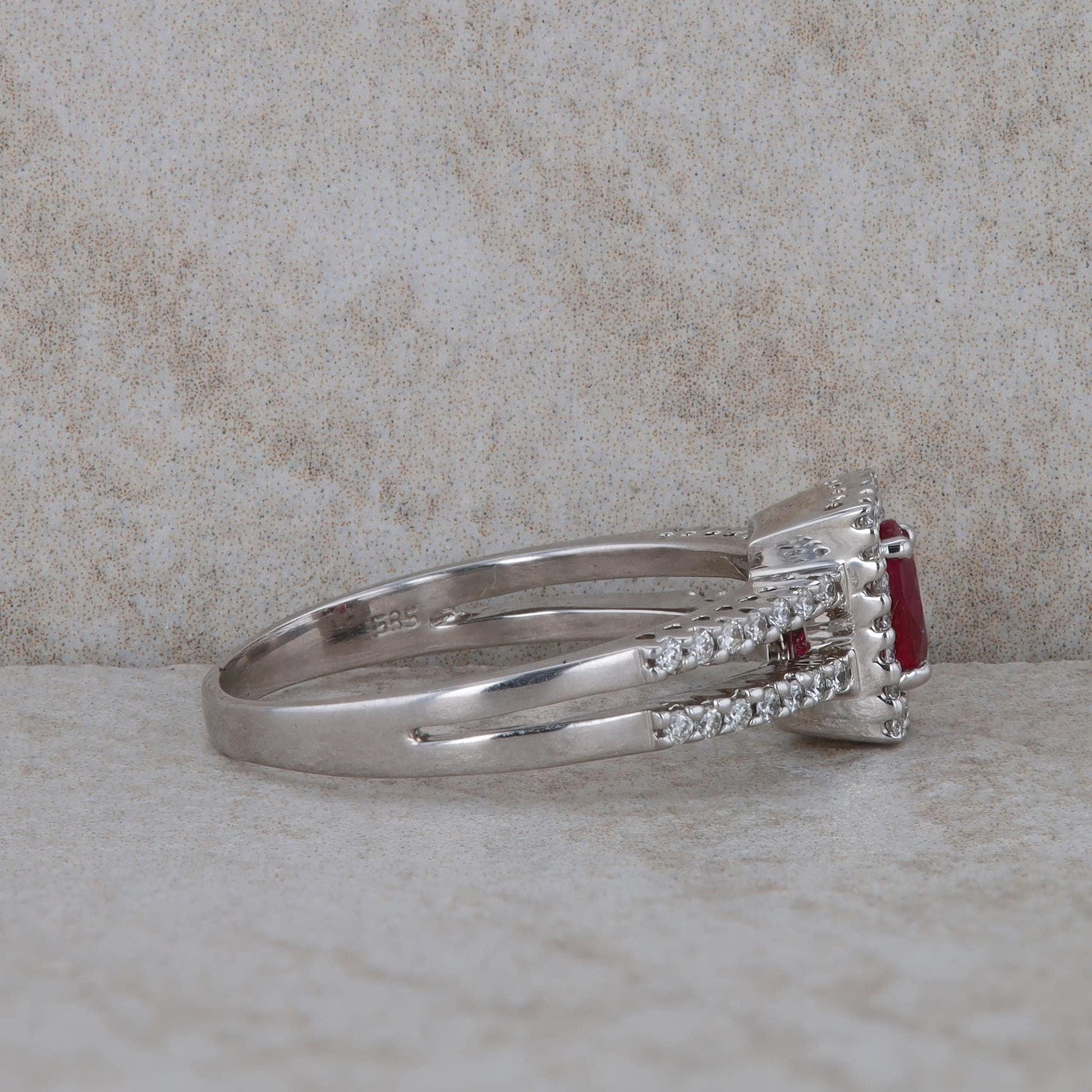 14k White Gold Diamond and Ruby Ring