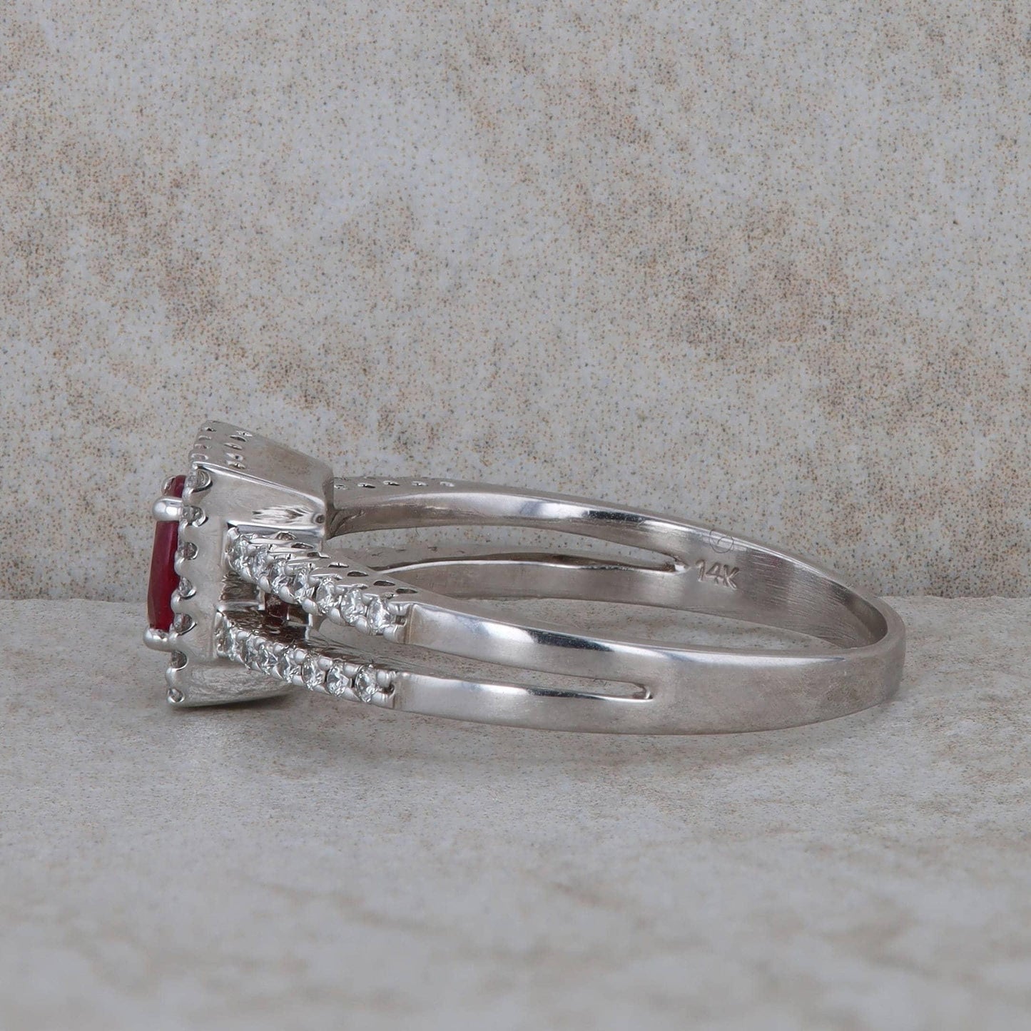 14k White Gold Diamond and Ruby Ring