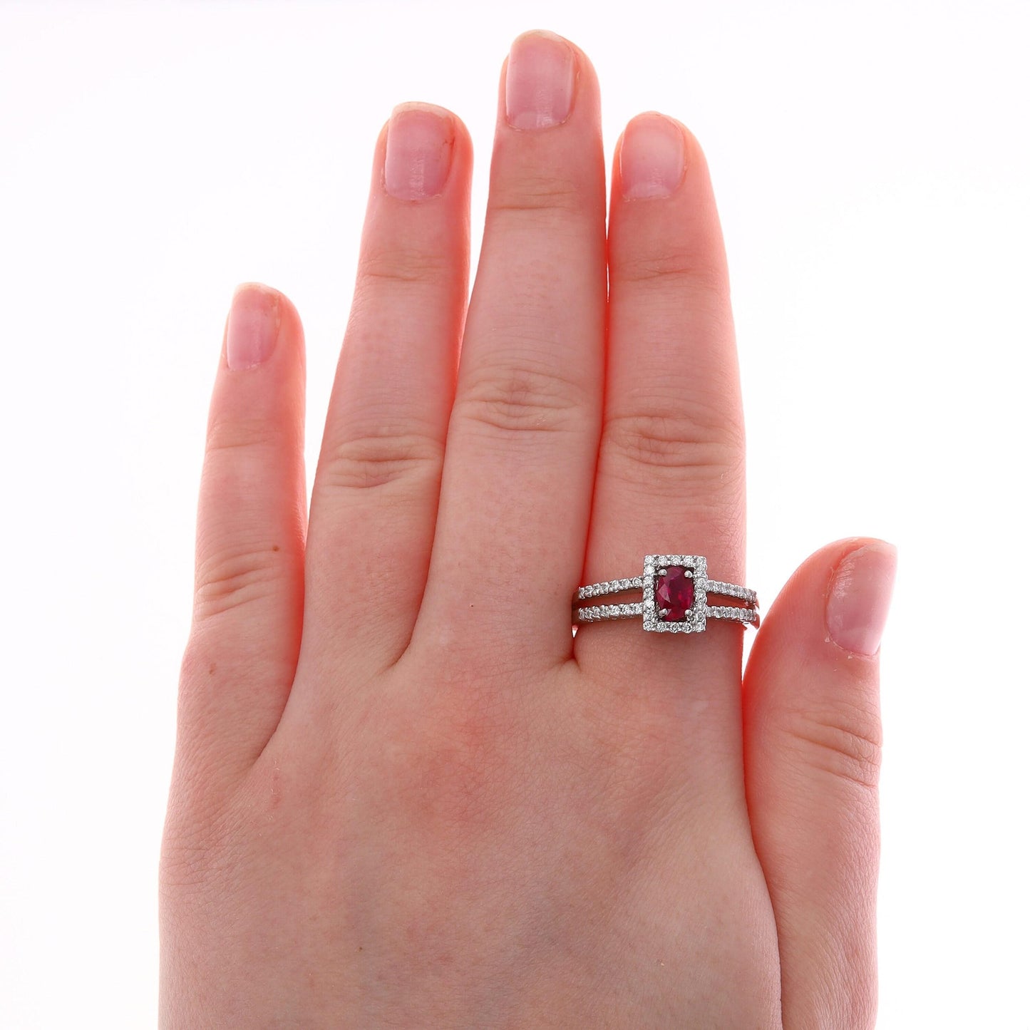 14k White Gold Diamond and Ruby Ring