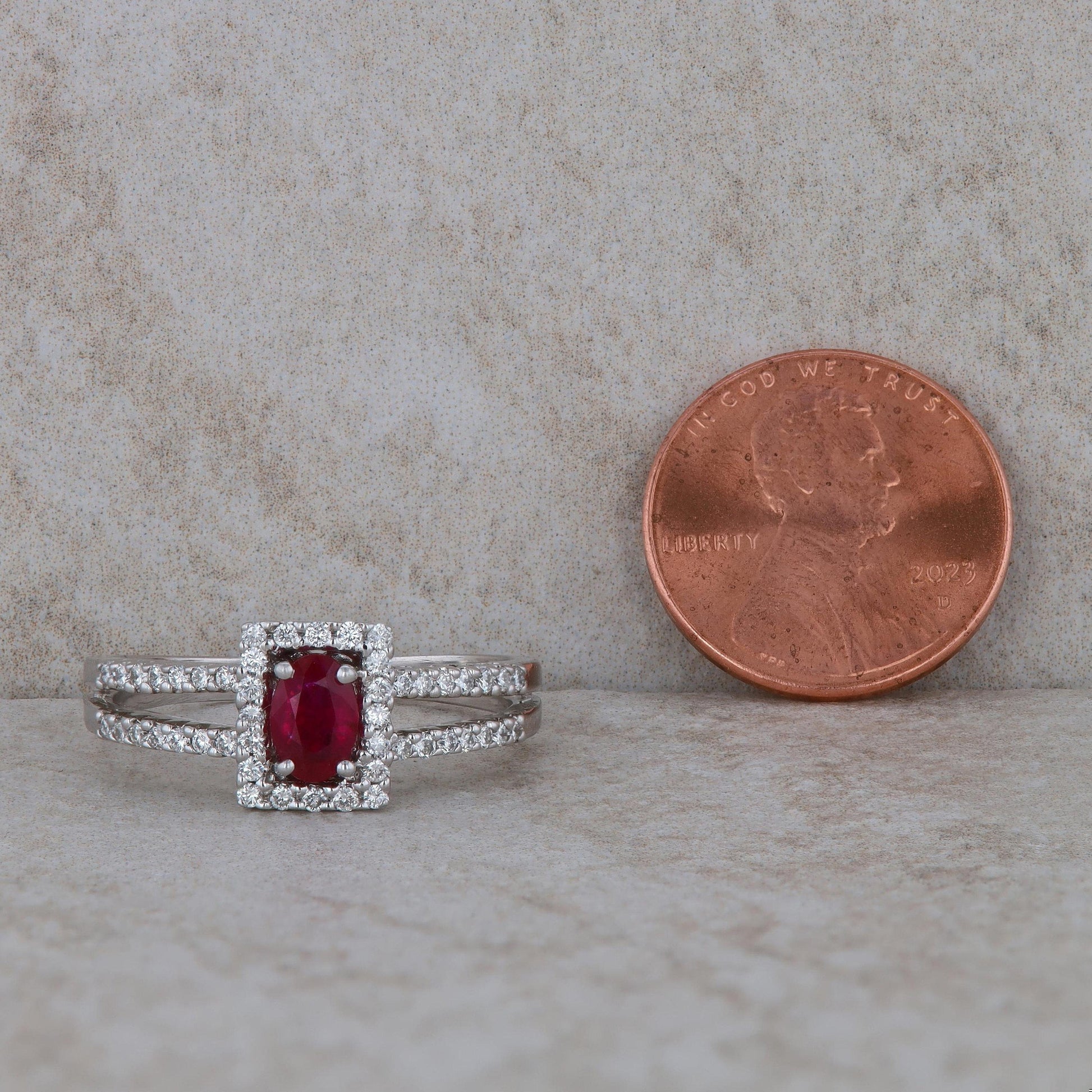 14k White Gold Diamond and Ruby Ring