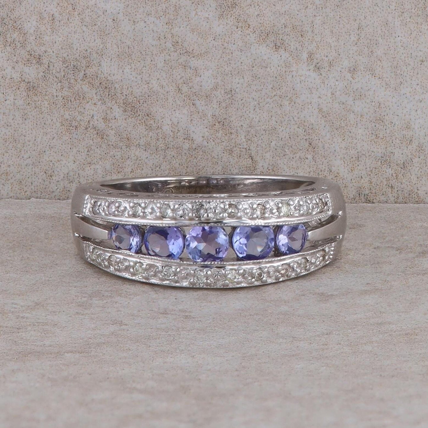 14k White Gold Diamond and Tanzanite Band Ring