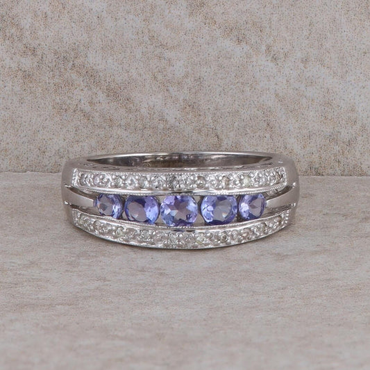 14k White Gold Diamond and Tanzanite Band Ring