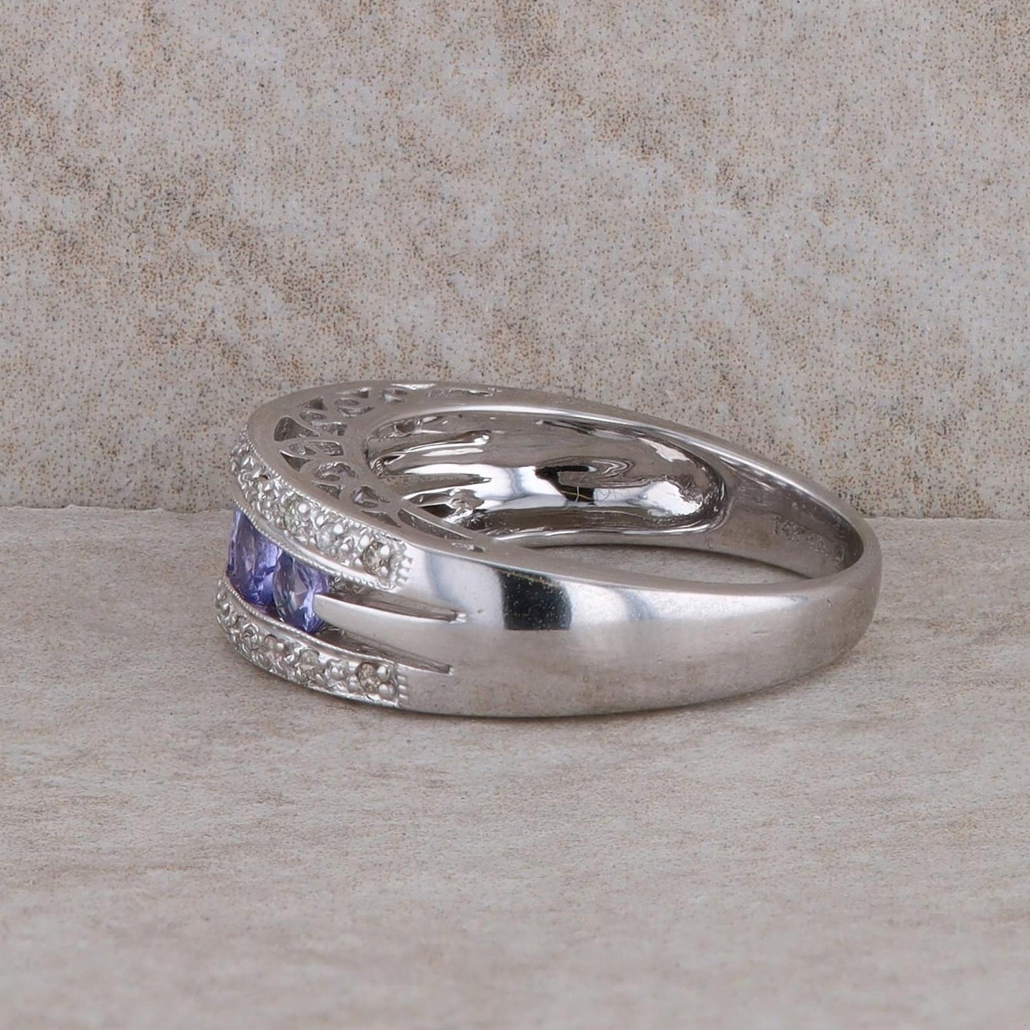 14k White Gold Diamond and Tanzanite Band Ring