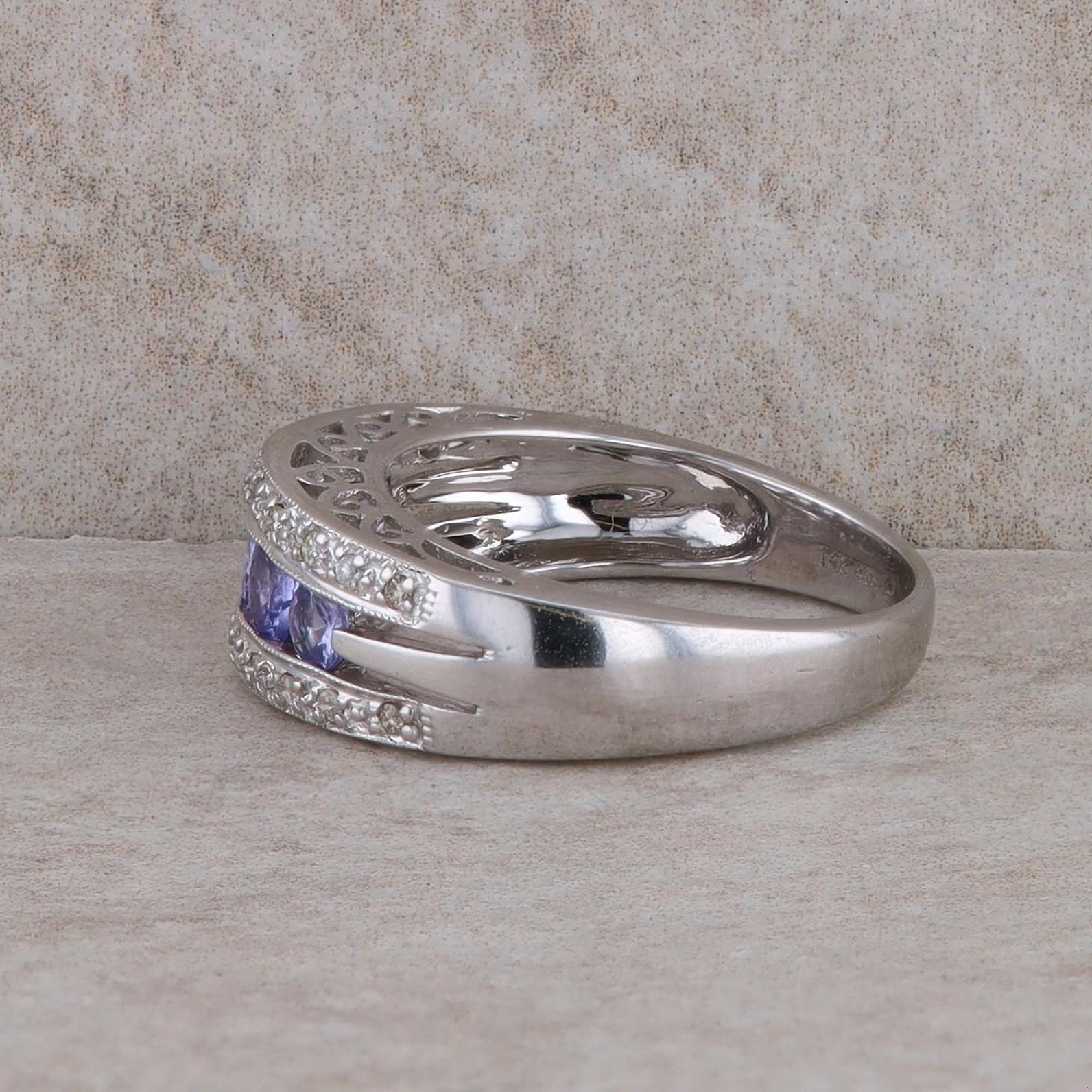 14k White Gold Diamond and Tanzanite Band Ring