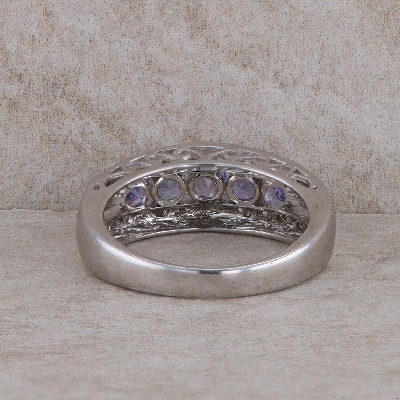 14k White Gold Diamond and Tanzanite Band Ring