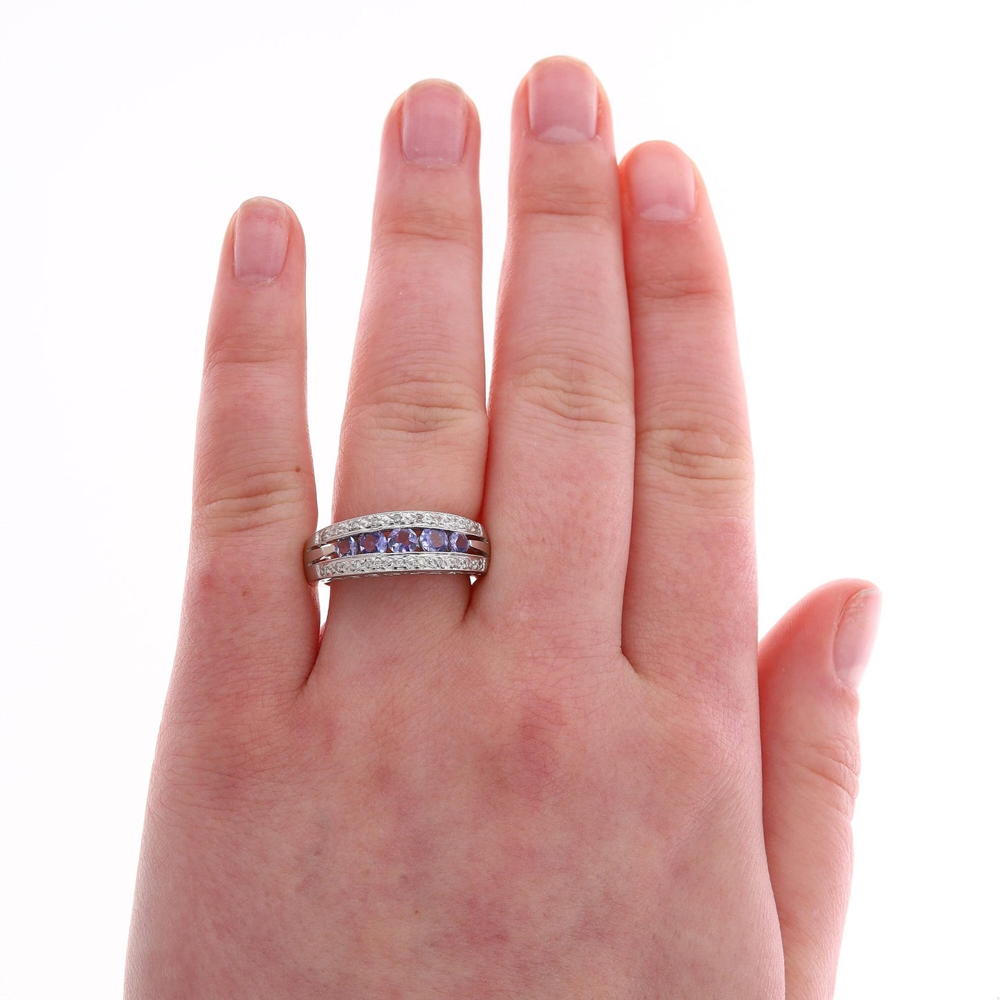 14k White Gold Diamond and Tanzanite Band Ring