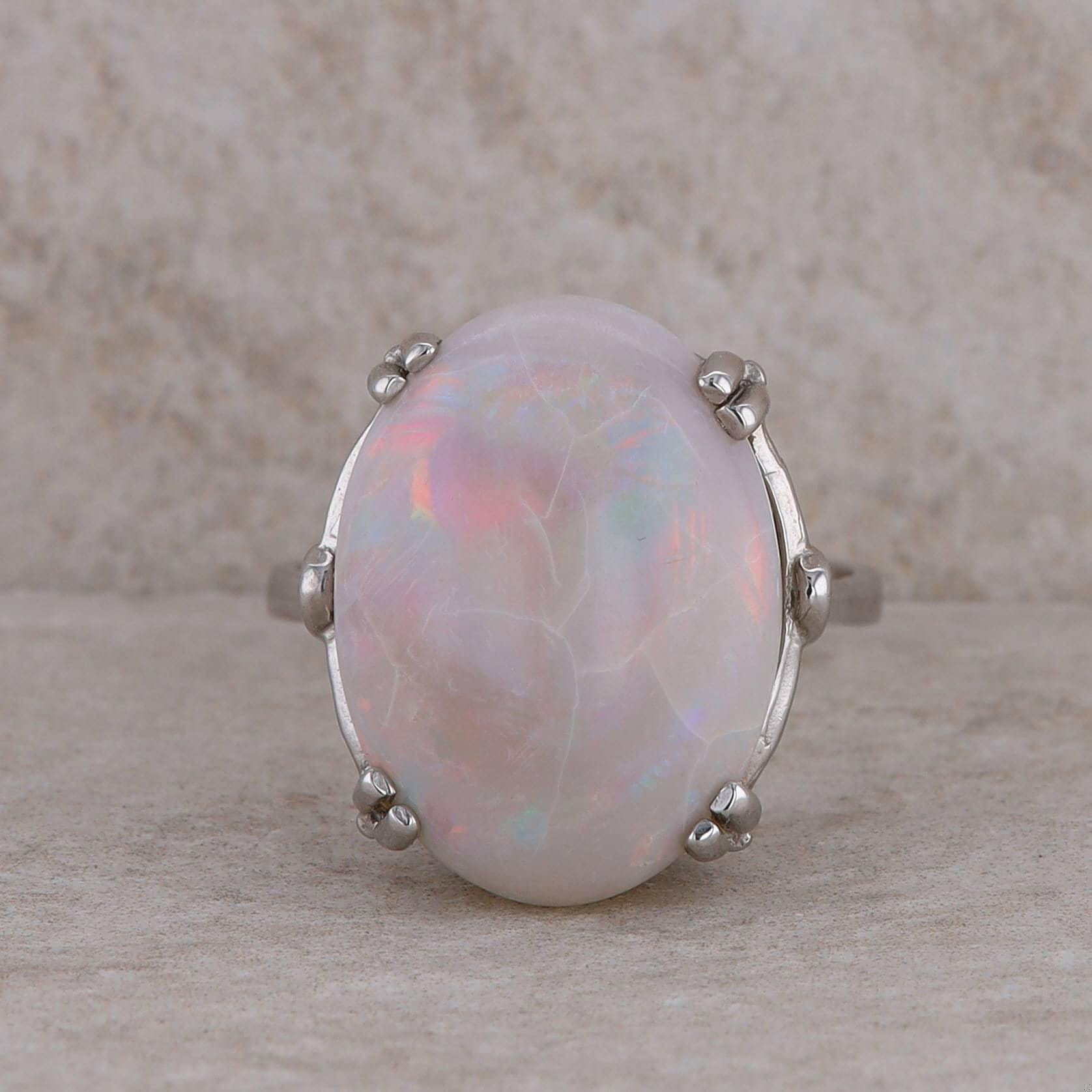 14k White Gold Oval Opal Ring