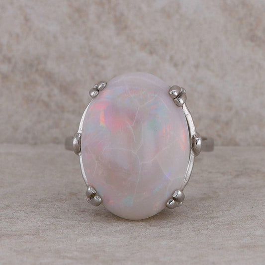 14k White Gold Oval Opal Ring