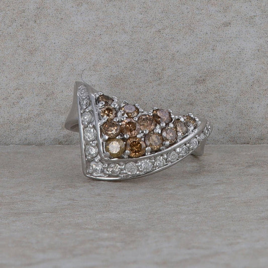 14k White Gold White Diamond & Brown Diamond Ring