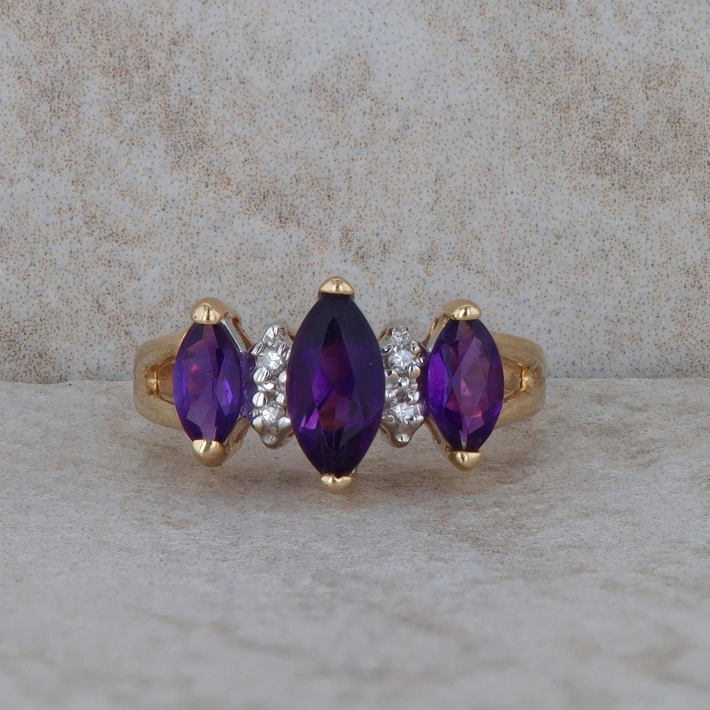 14k Yellow Gold Amethyst and Diamond Ring