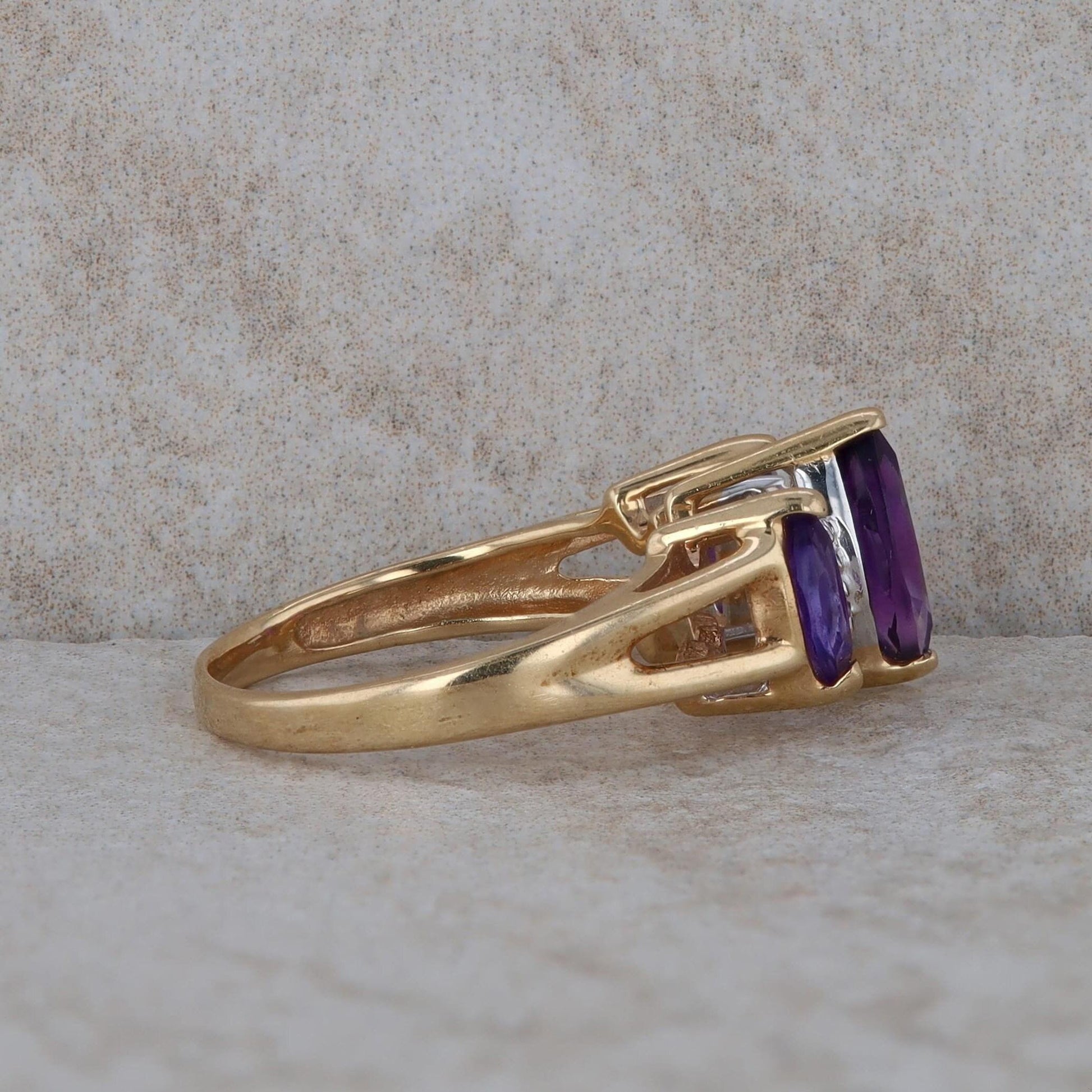 14k Yellow Gold Amethyst and Diamond Ring