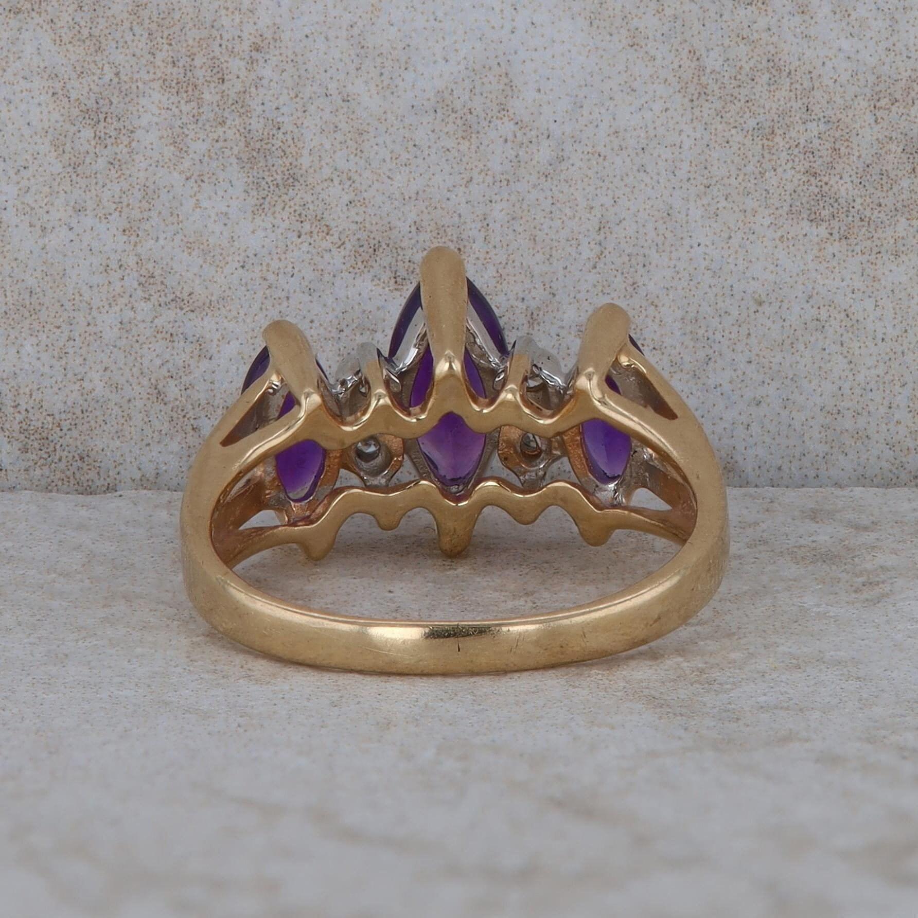 14k Yellow Gold Amethyst and Diamond Ring