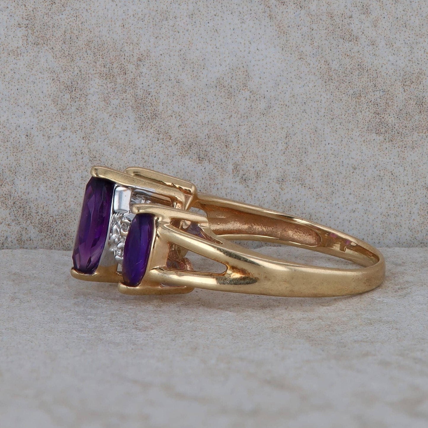 14k Yellow Gold Amethyst and Diamond Ring