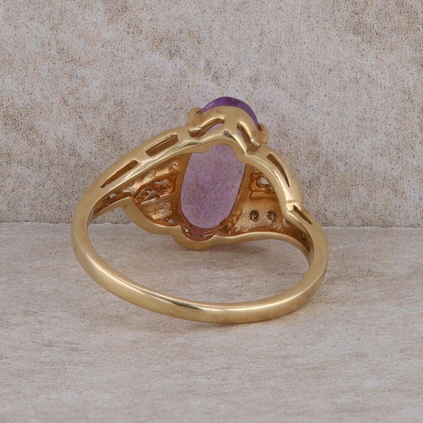 14k Yellow Gold Amethyst and Diamond Ring