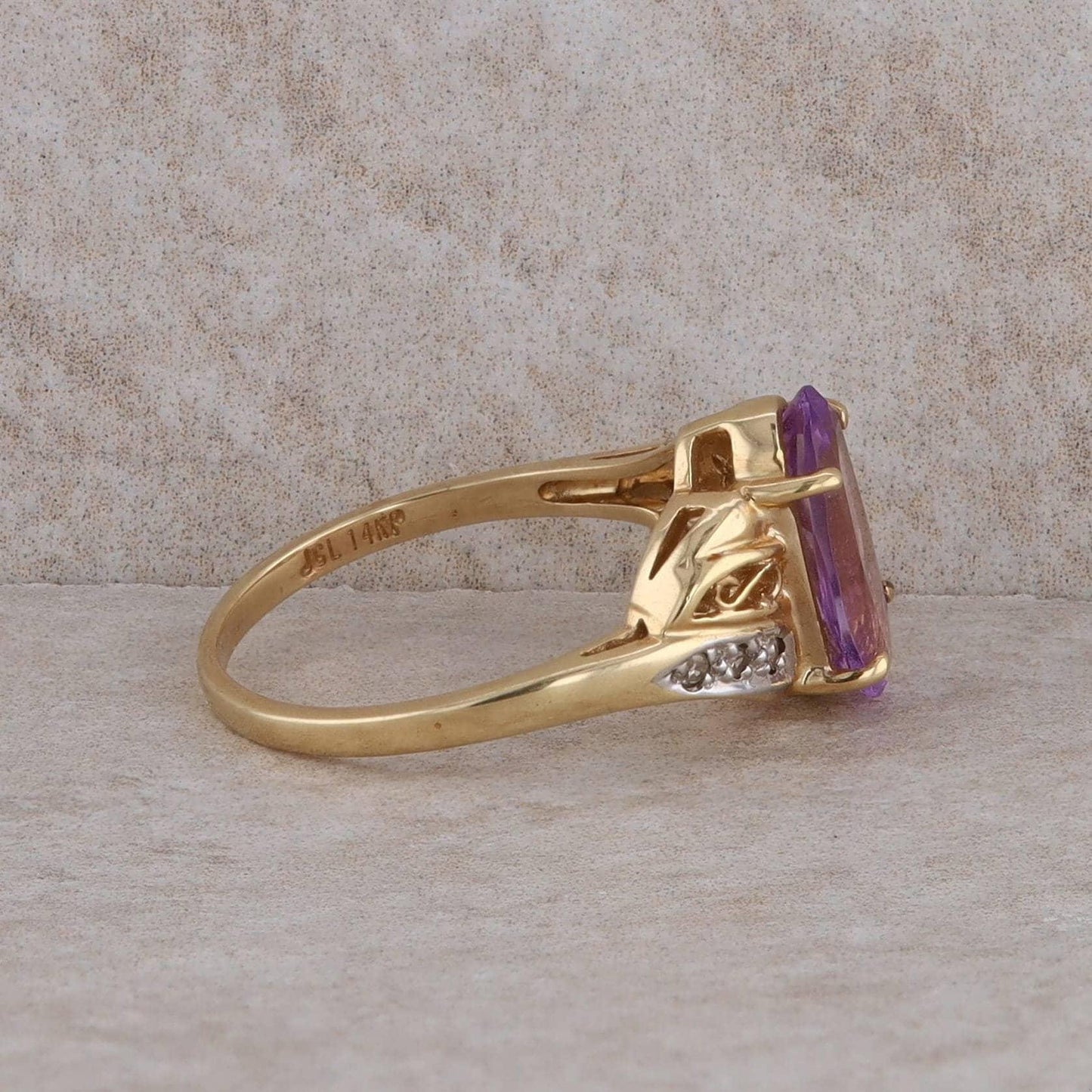 14k Yellow Gold Amethyst and Diamond Ring