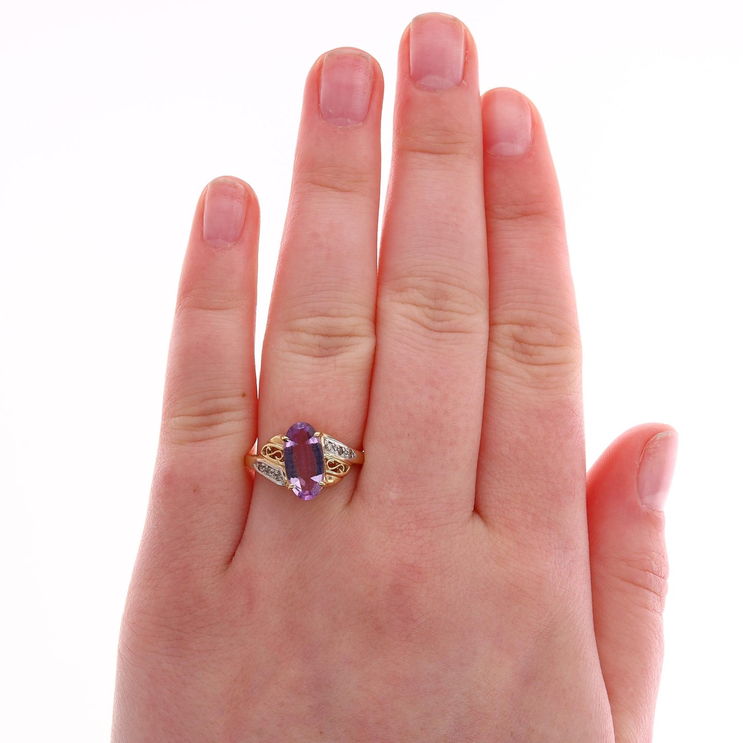 14k Yellow Gold Amethyst and Diamond Ring