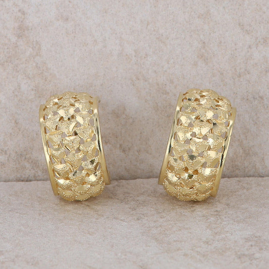 14k Yellow Gold Half Moon Textured Earrings