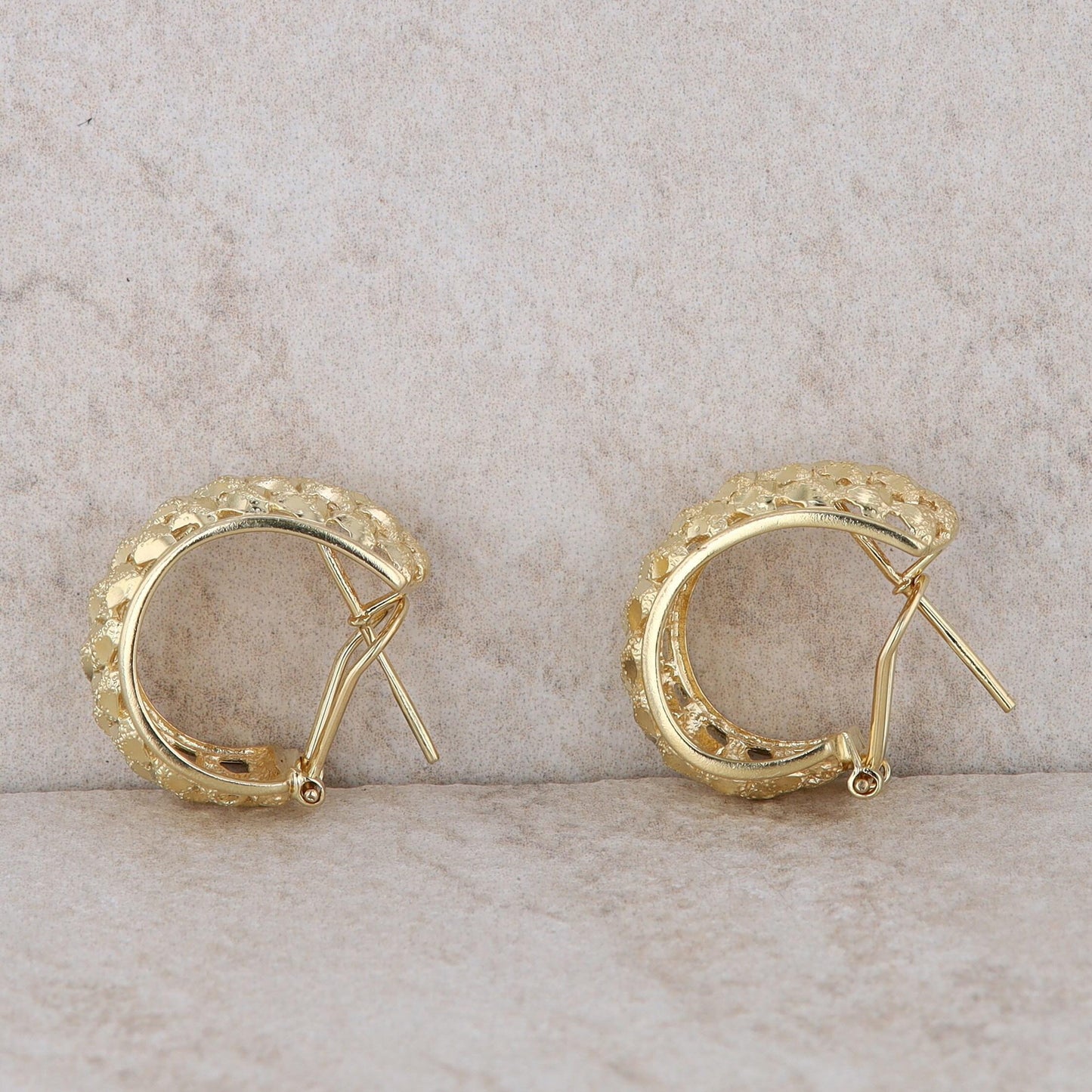 14k Yellow Gold Half Moon Textured Earrings