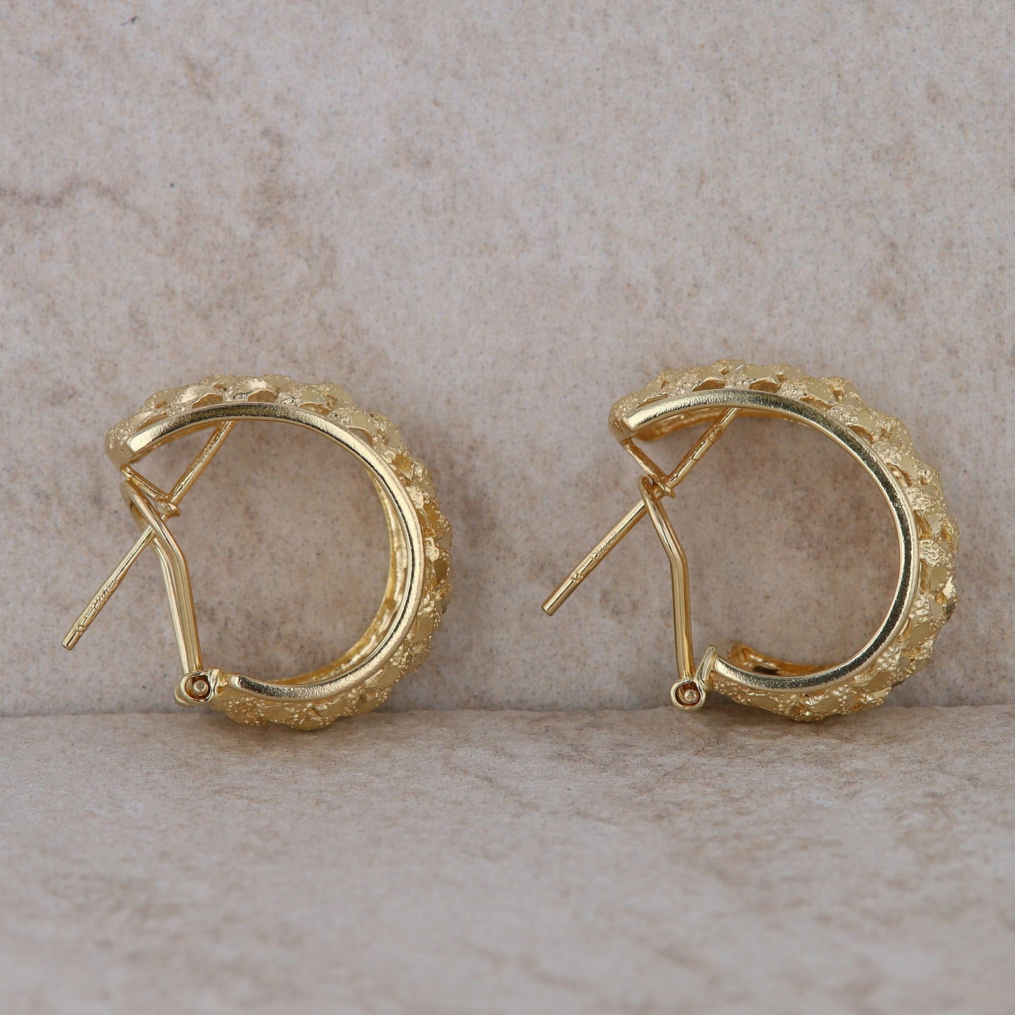 14k Yellow Gold Half Moon Textured Earrings