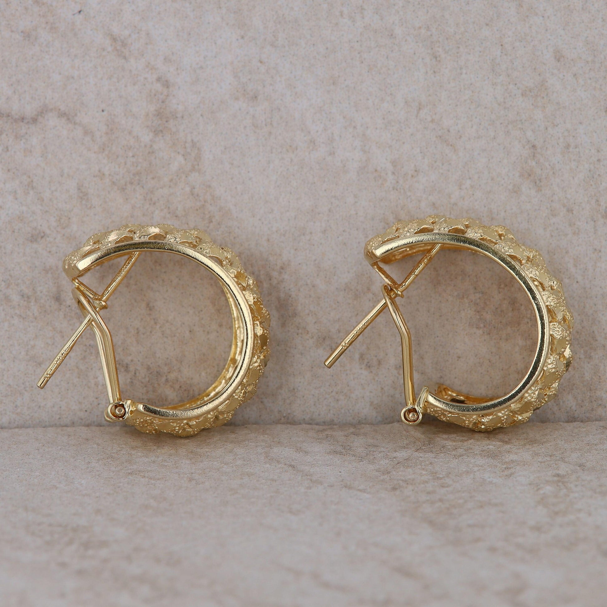 14k Yellow Gold Half Moon Textured Earrings